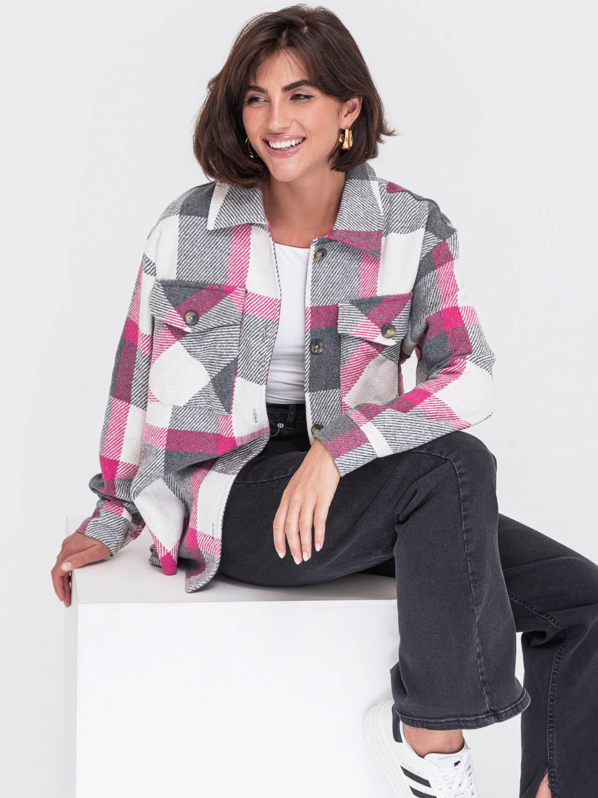 Сорочка у велику клітинку рожево-сіра | 77358 Сорочка у велику клітинку рожево-сіра | 77358