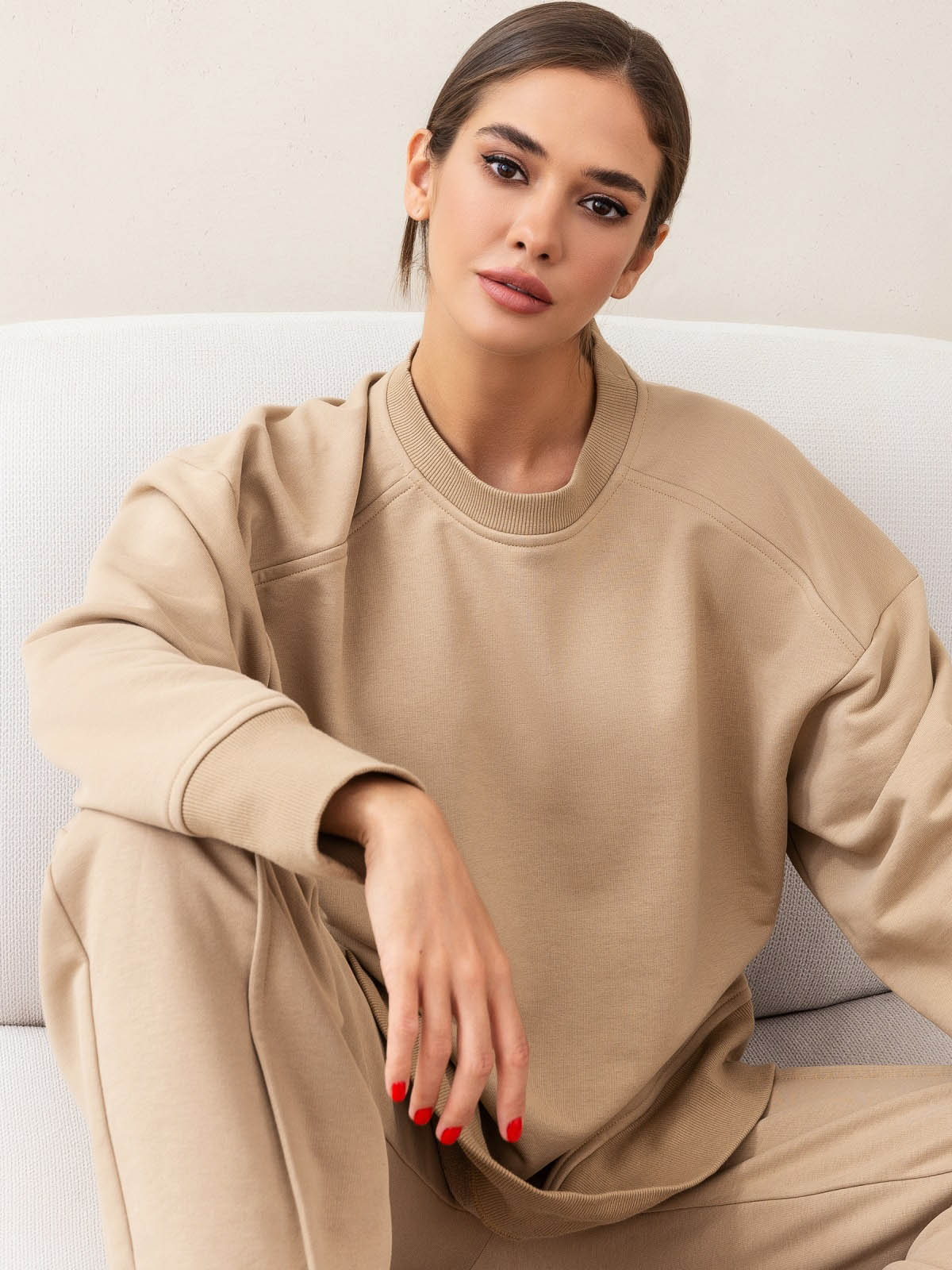 Костюм бежевий зі світшотом та штанами | 77320 Костюм бежевий зі світшотом та штанами | 77320