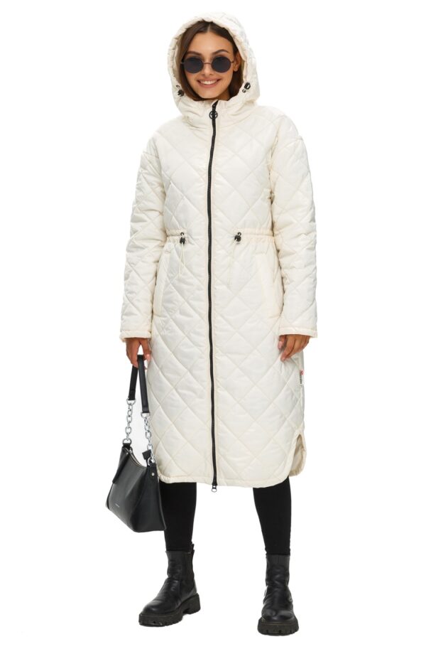 Стьобаний плащ молочний із каптуром | 77890