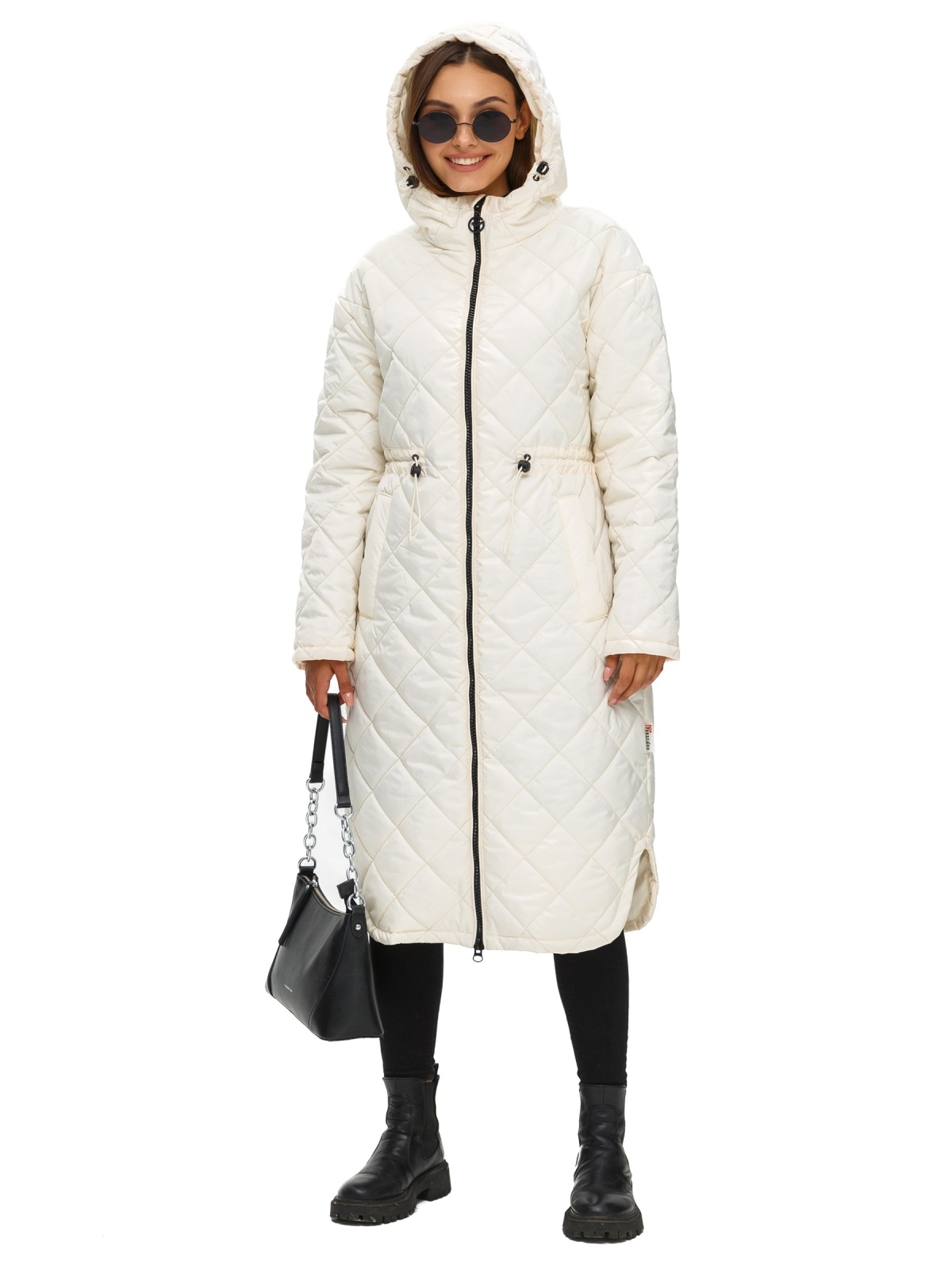 Стьобаний плащ молочний із каптуром | 77890 Стьобаний плащ молочний із каптуром | 77890