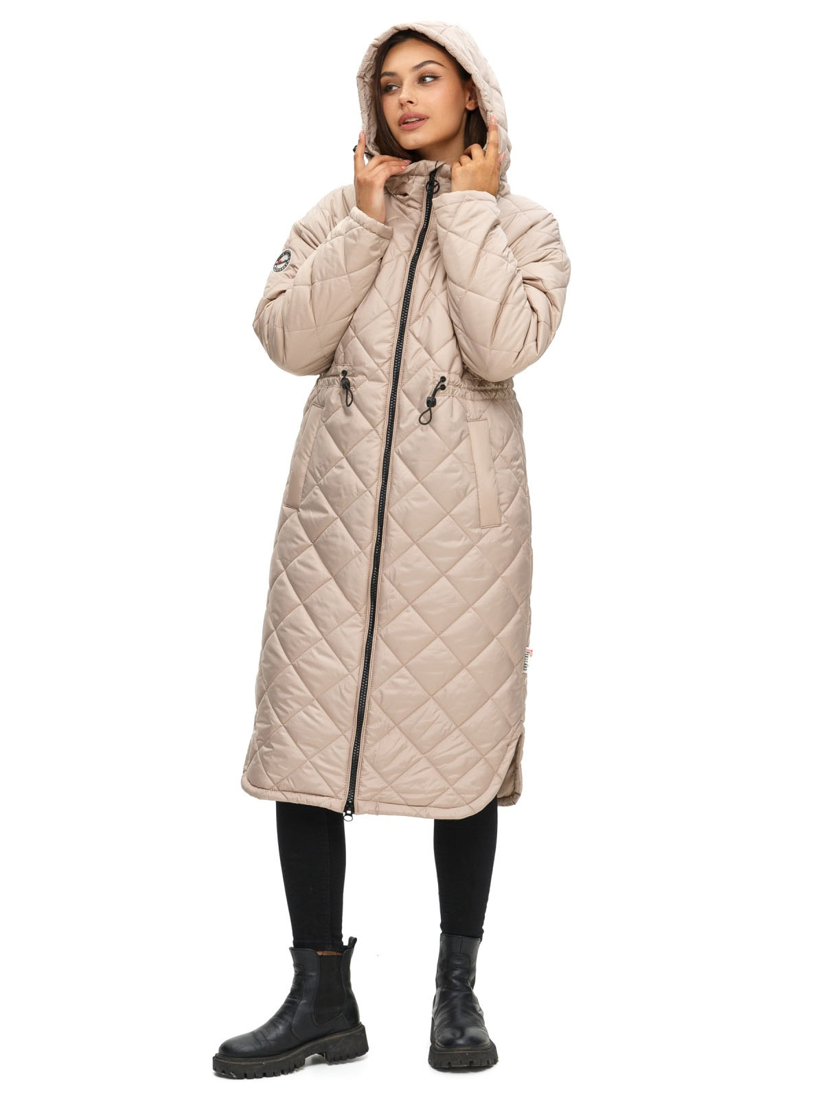 Стьобаний плащ бежевий із каптуром | 77897 Стьобаний плащ бежевий із каптуром | 77897