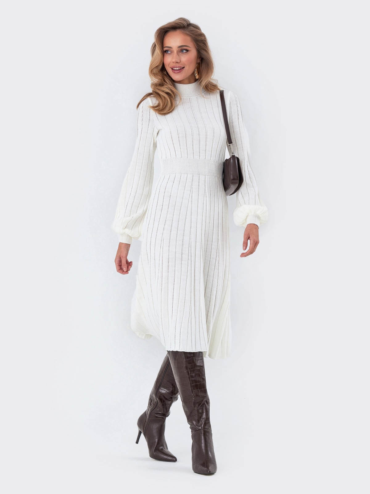 Сукня-кльош біла дрібної в'язки | 77340 Сукня-кльош біла дрібної в'язки | 77340