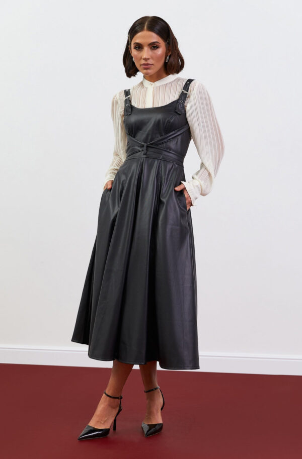 Оригінальний сарафан чорний з екошкіри | 78115