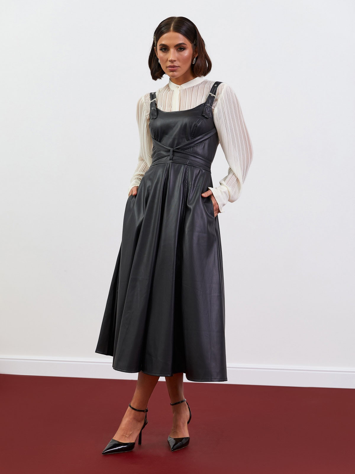 Оригінальний сарафан чорний з екошкіри | 78115 Оригінальний сарафан чорний з екошкіри | 78115