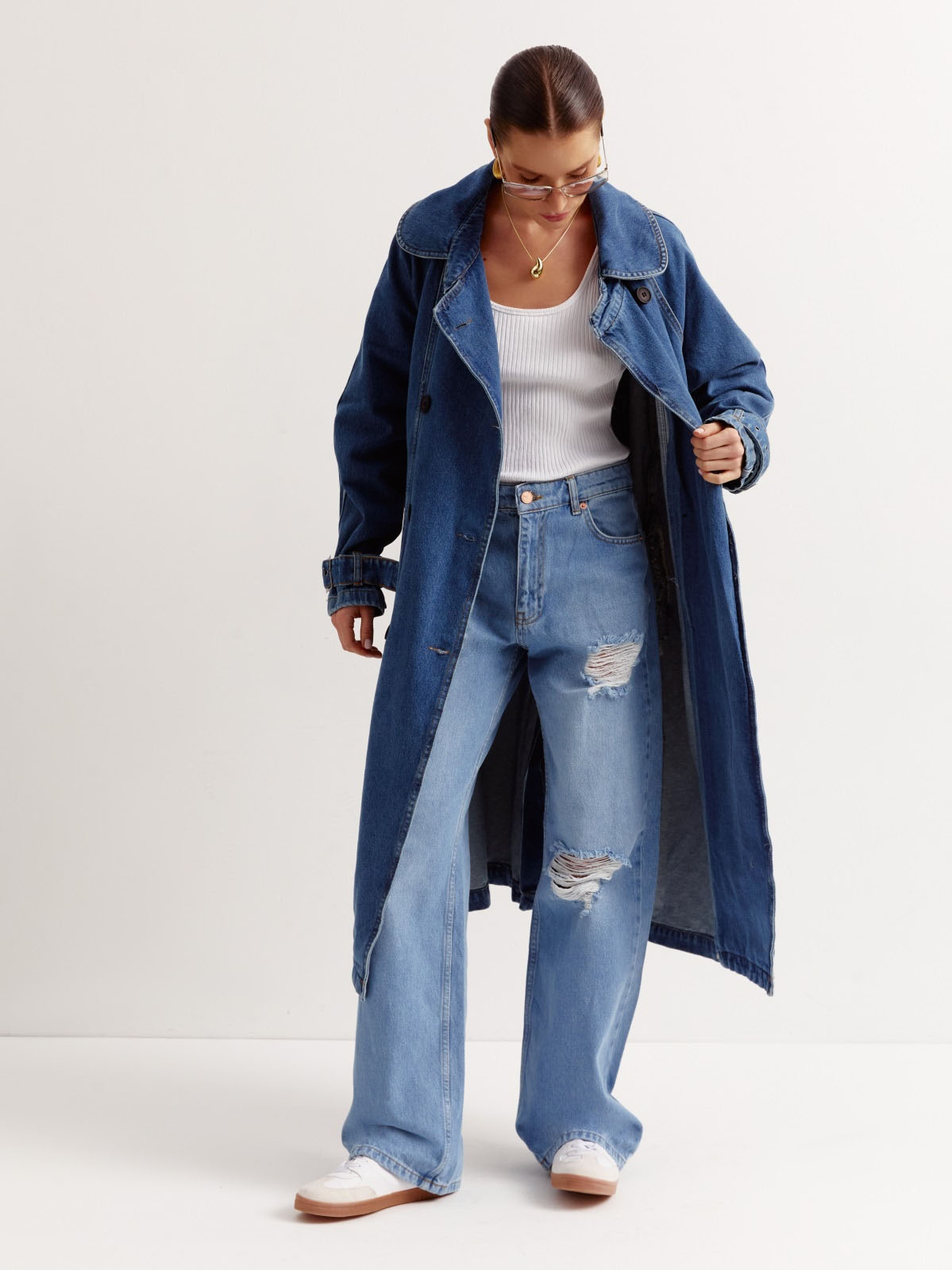 Джинсовий плащ міді синій з бавовни | 77852