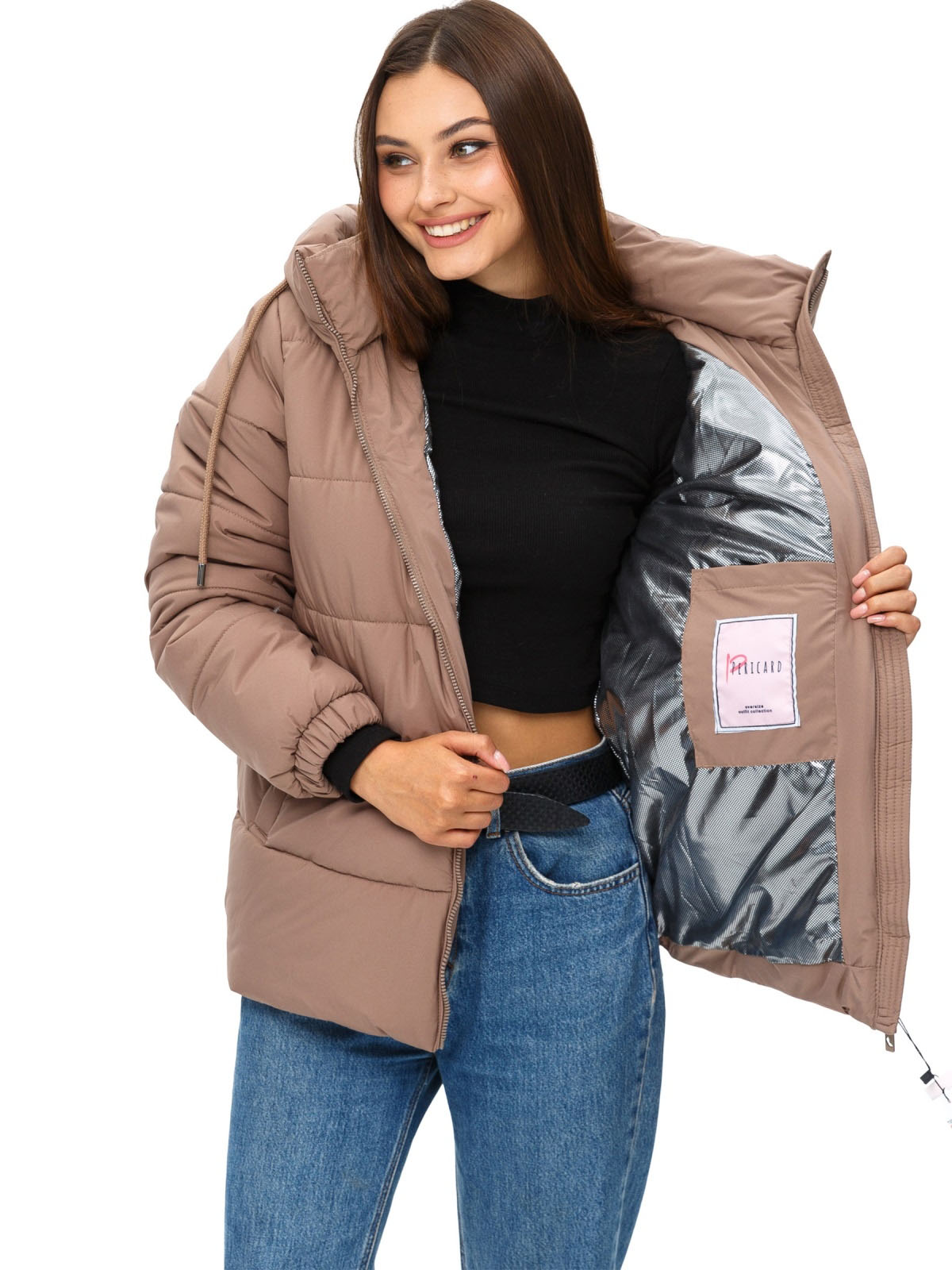 Коротка зимова куртка бежева оверсайз | 77410 Коротка зимова куртка бежева оверсайз | 77410