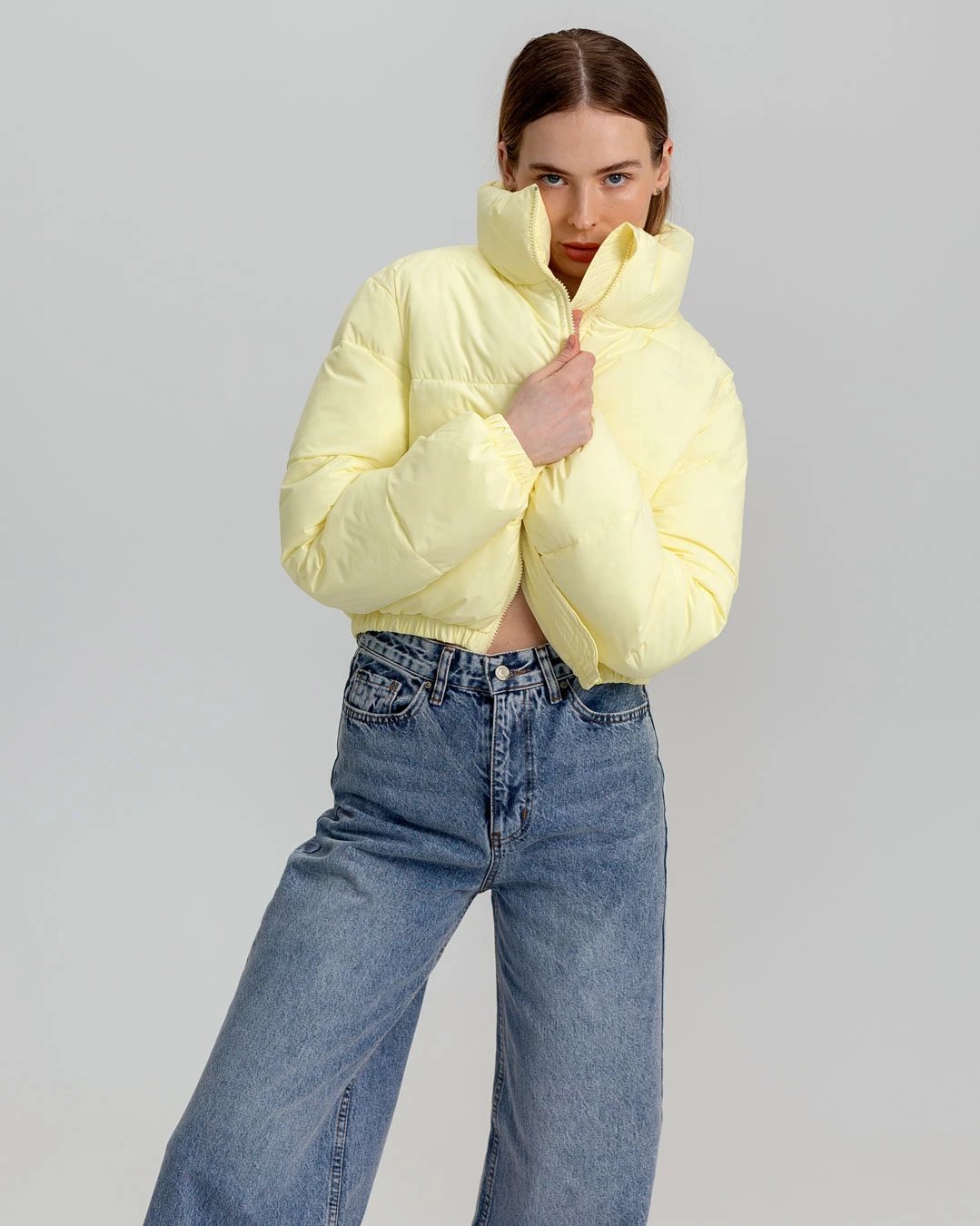 Куртка коротка лимонна з високим коміром | 78293 Куртка коротка лимонна з високим коміром | 78293