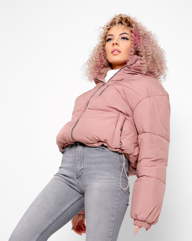 Демісезонна куртка пудрова з високим коміром | 78257 Демісезонна куртка пудрова з високим коміром | 78257