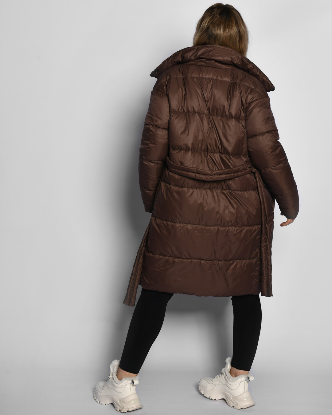 Демісезонна стьобана куртка-пальто коричнева | 77964