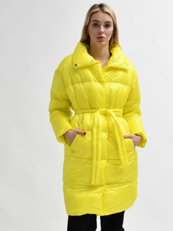 Демісезонна стьобана куртка-пальто лимонна