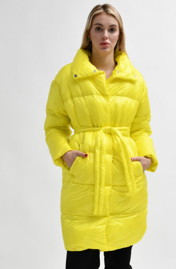 Демісезонна стьобана куртка-пальто лимонна