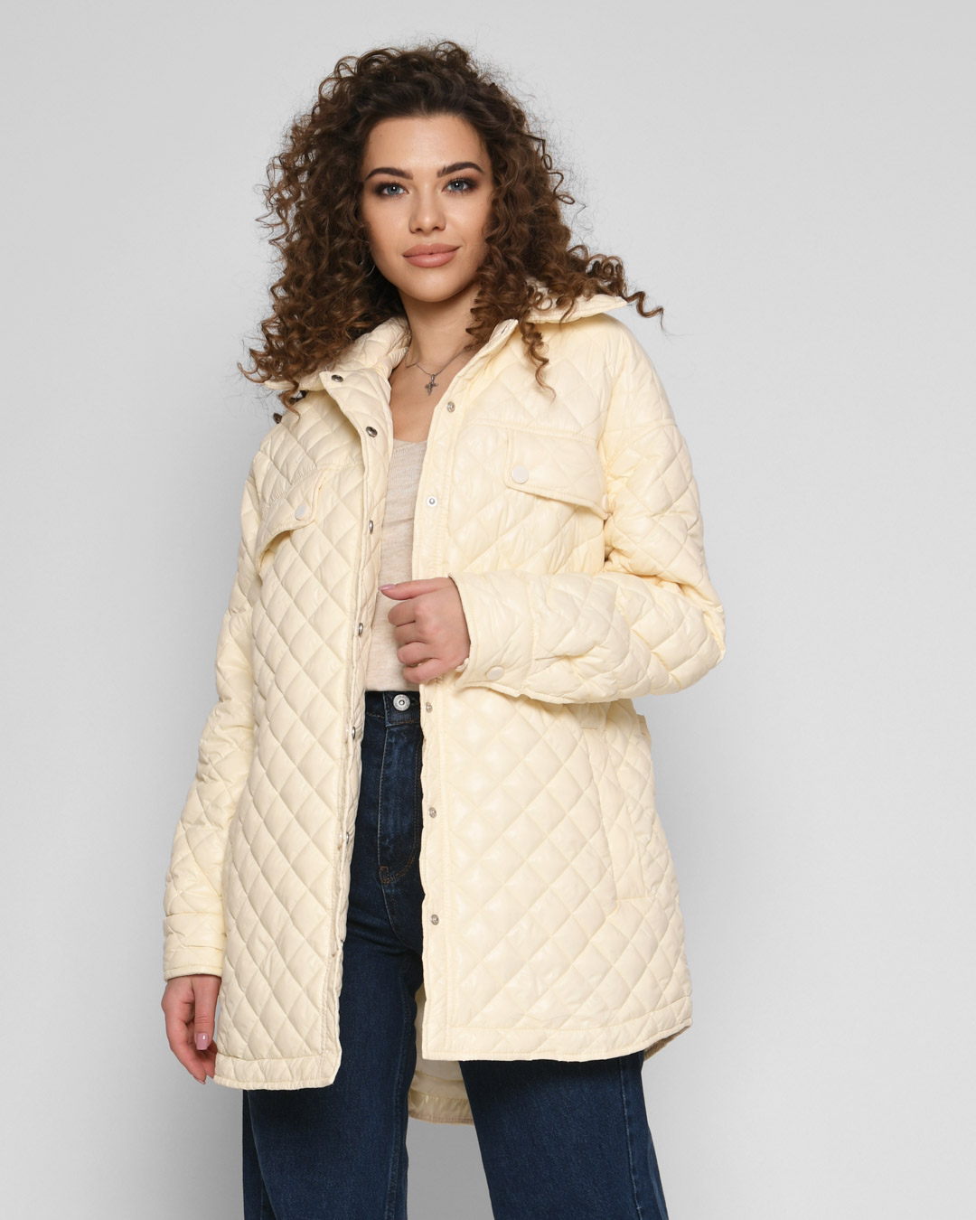 Демісезонна стьобана куртка-сорочка айворі | 78334 Демісезонна стьобана куртка-сорочка айворі | 78334