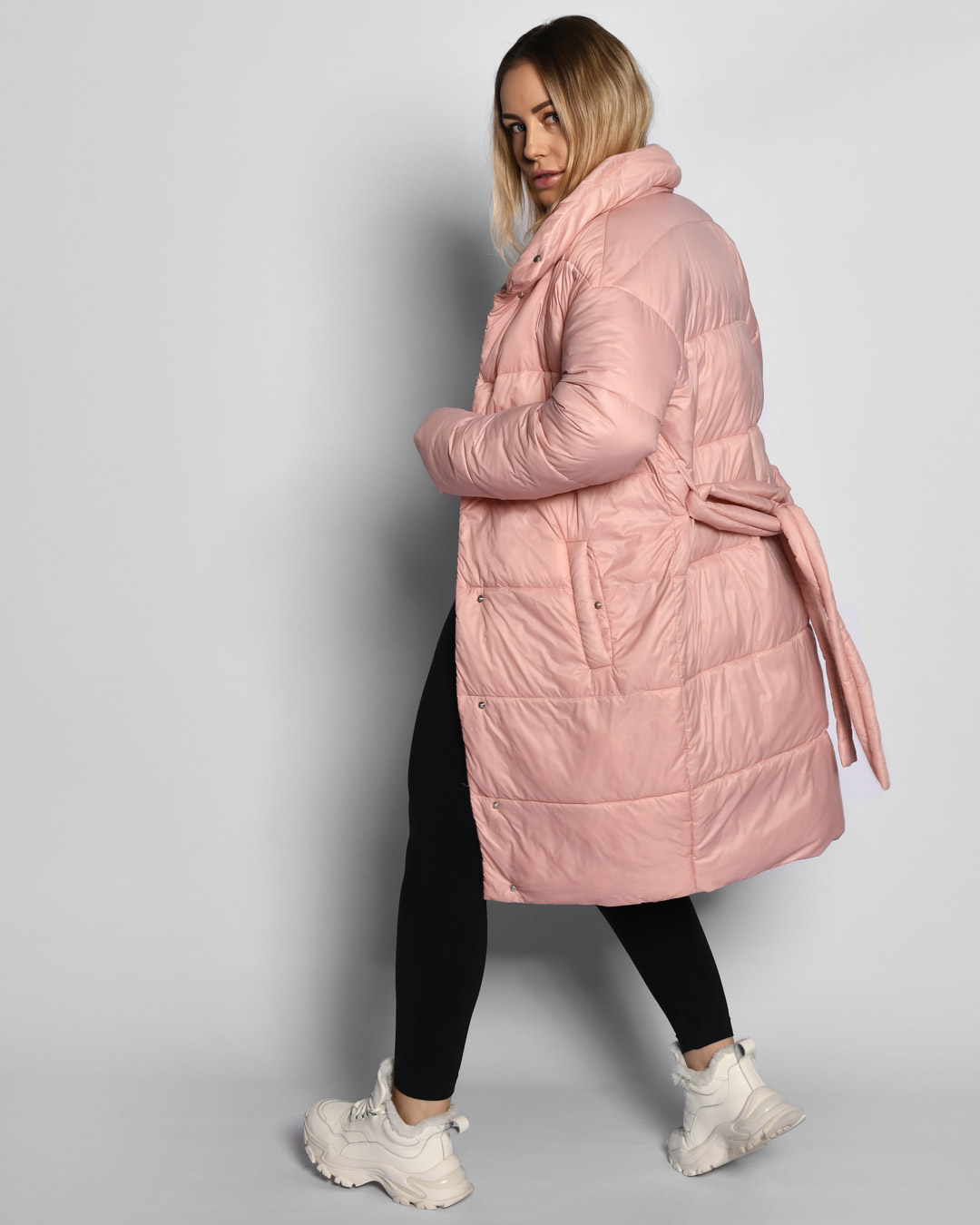 Демісезонна стьобана куртка-пальто пудрова | 77954 Демісезонна стьобана куртка-пальто пудрова | 77954