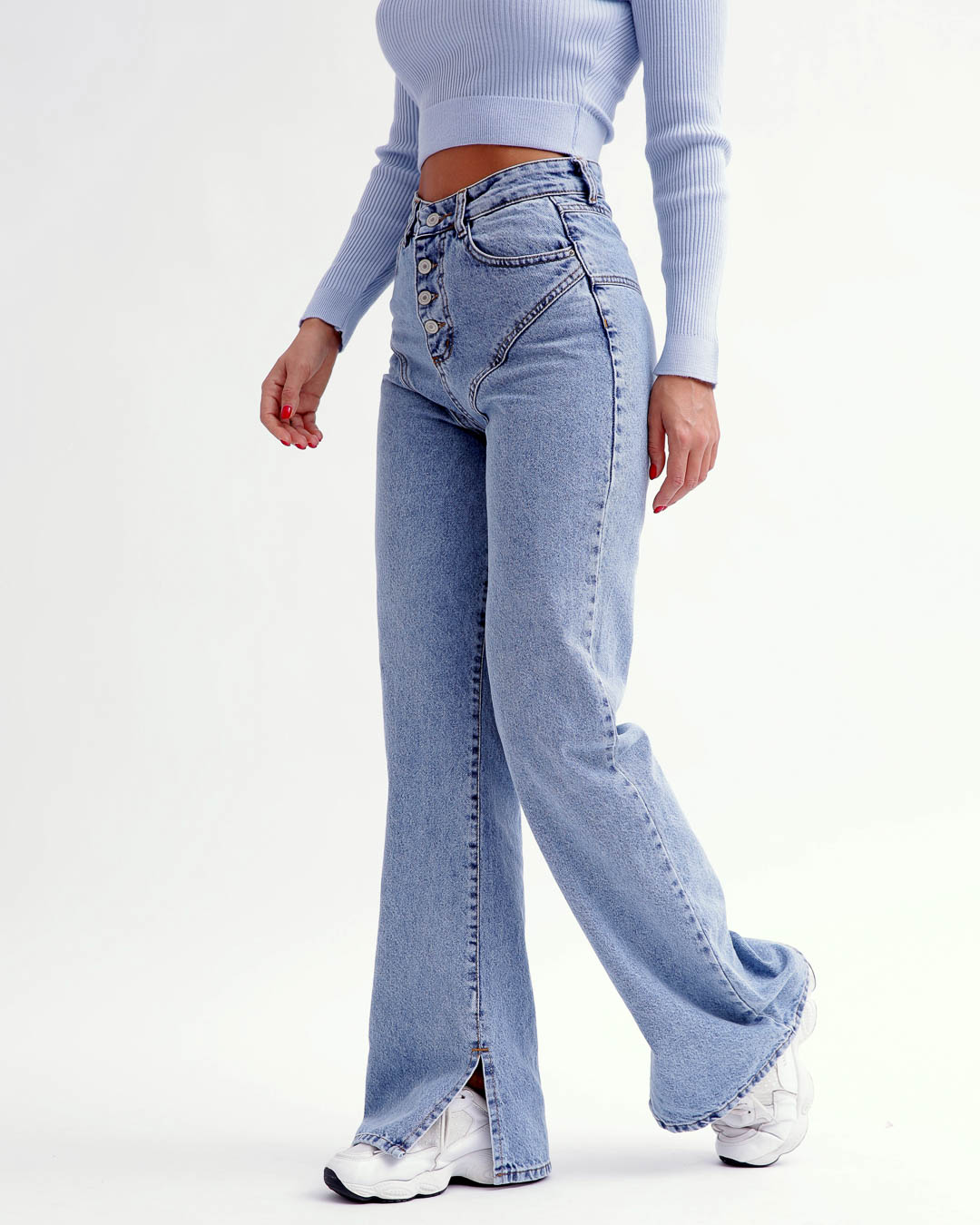 Широкі блакитні джинси з високою посадкою | 77155 Широкі блакитні джинси з високою посадкою | 77155