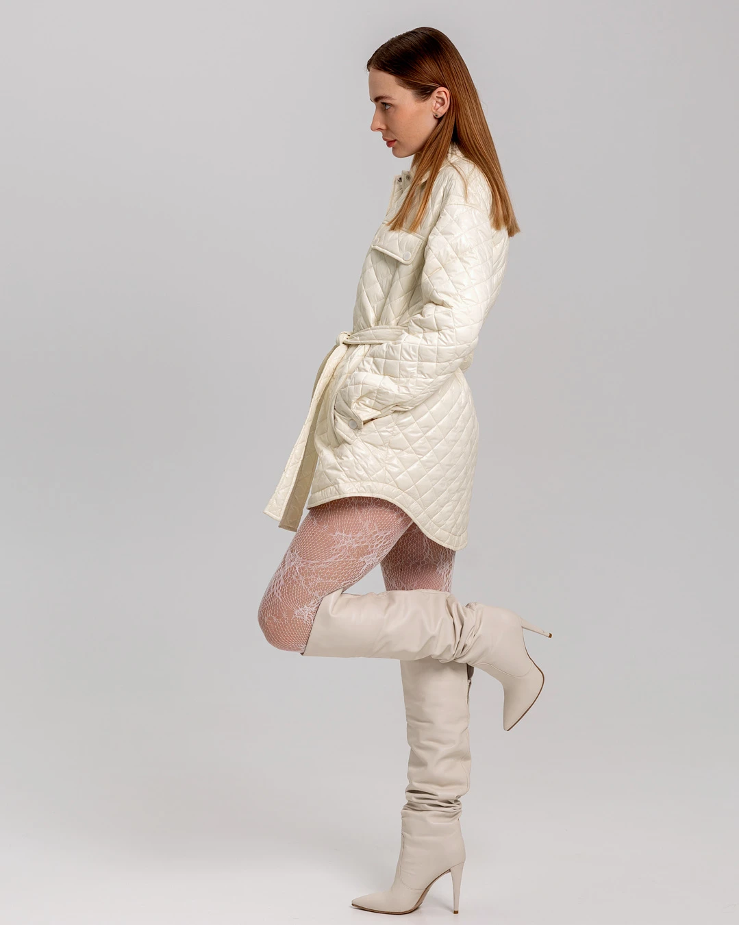 Демісезонна стьобана куртка-сорочка айворі | 78334 Демісезонна стьобана куртка-сорочка айворі | 78334