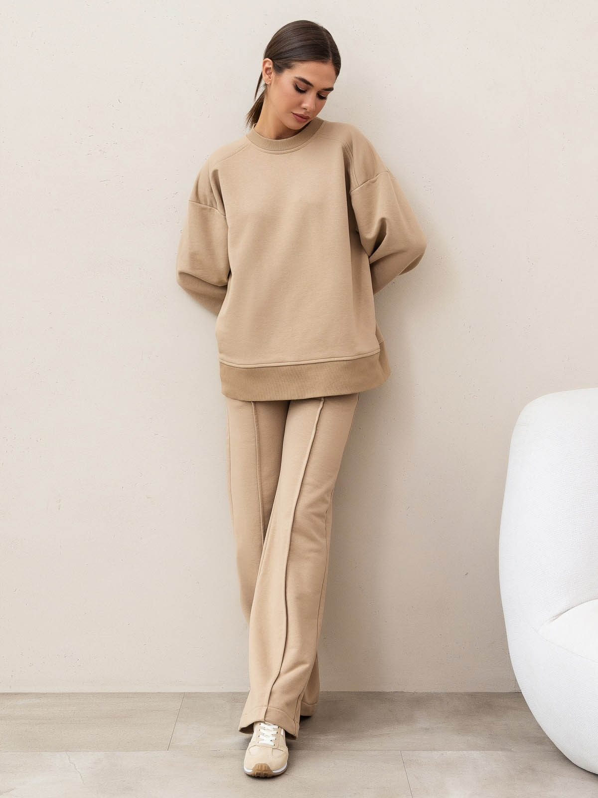 Костюм бежевий зі світшотом та штанами | 77320 Костюм бежевий зі світшотом та штанами | 77320