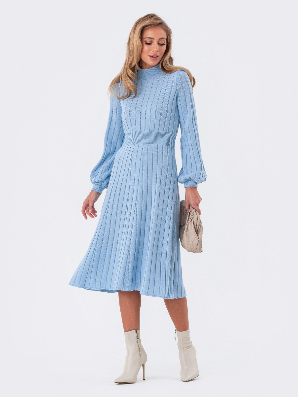 Сукня-кльош блакитна дрібної в'язки | 77525