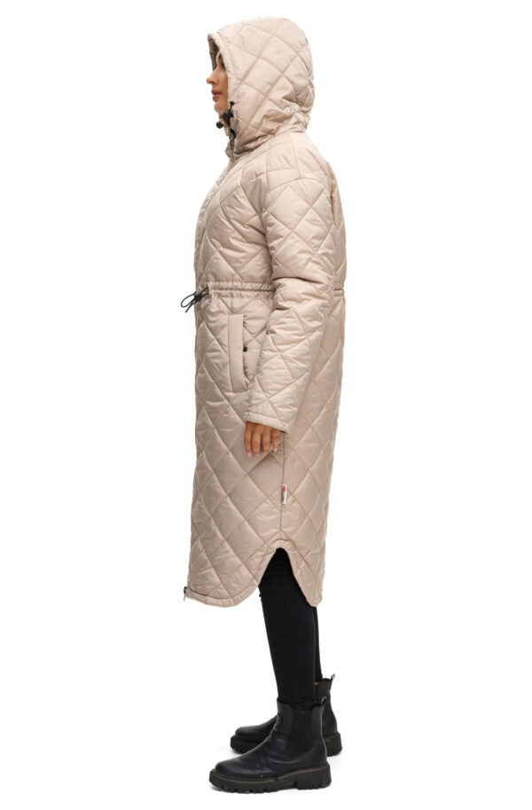 Стьобаний плащ бежевий із каптуром | 77897
