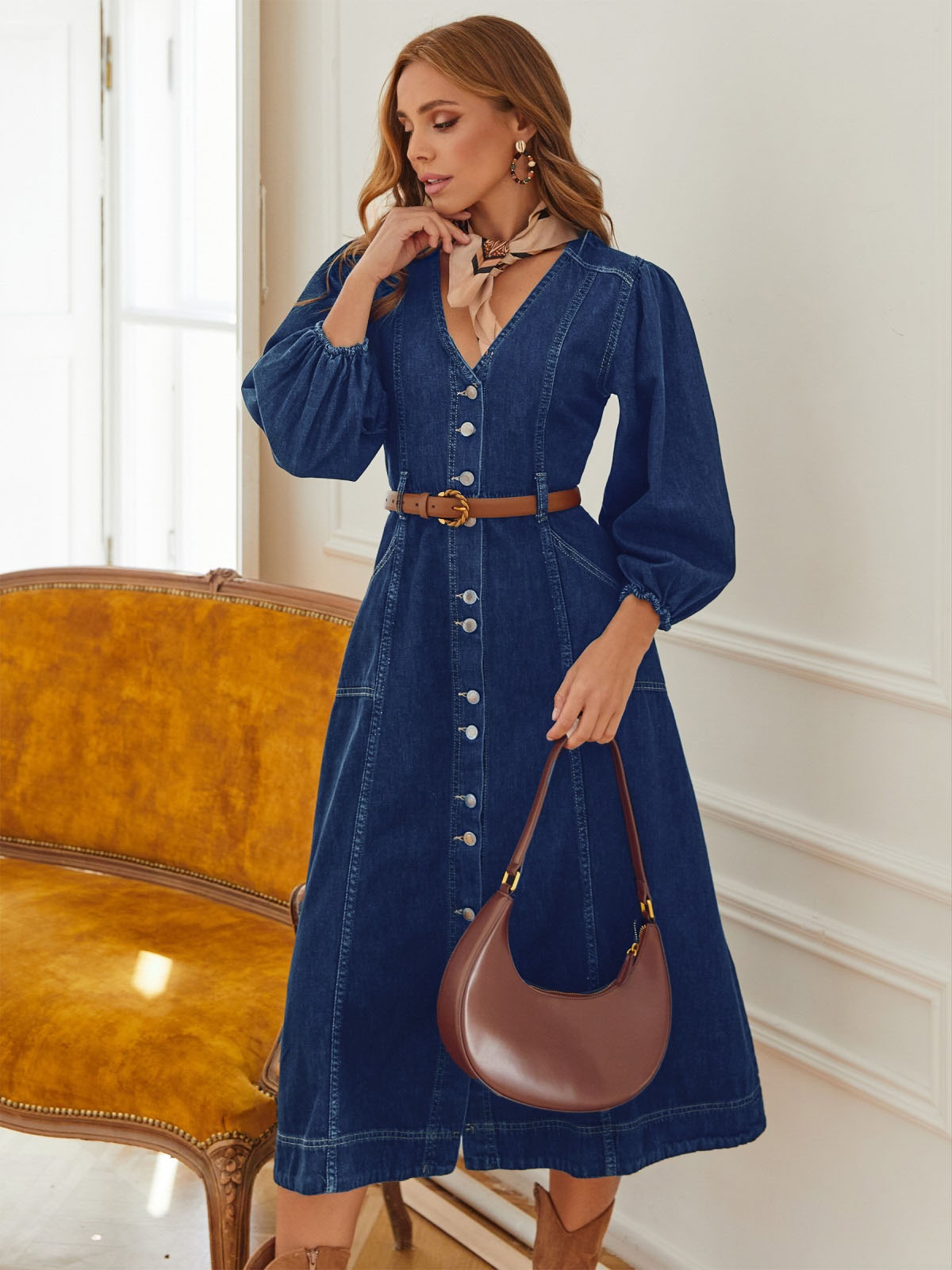 Повсякденна сукня джинсова синя міді | 78106