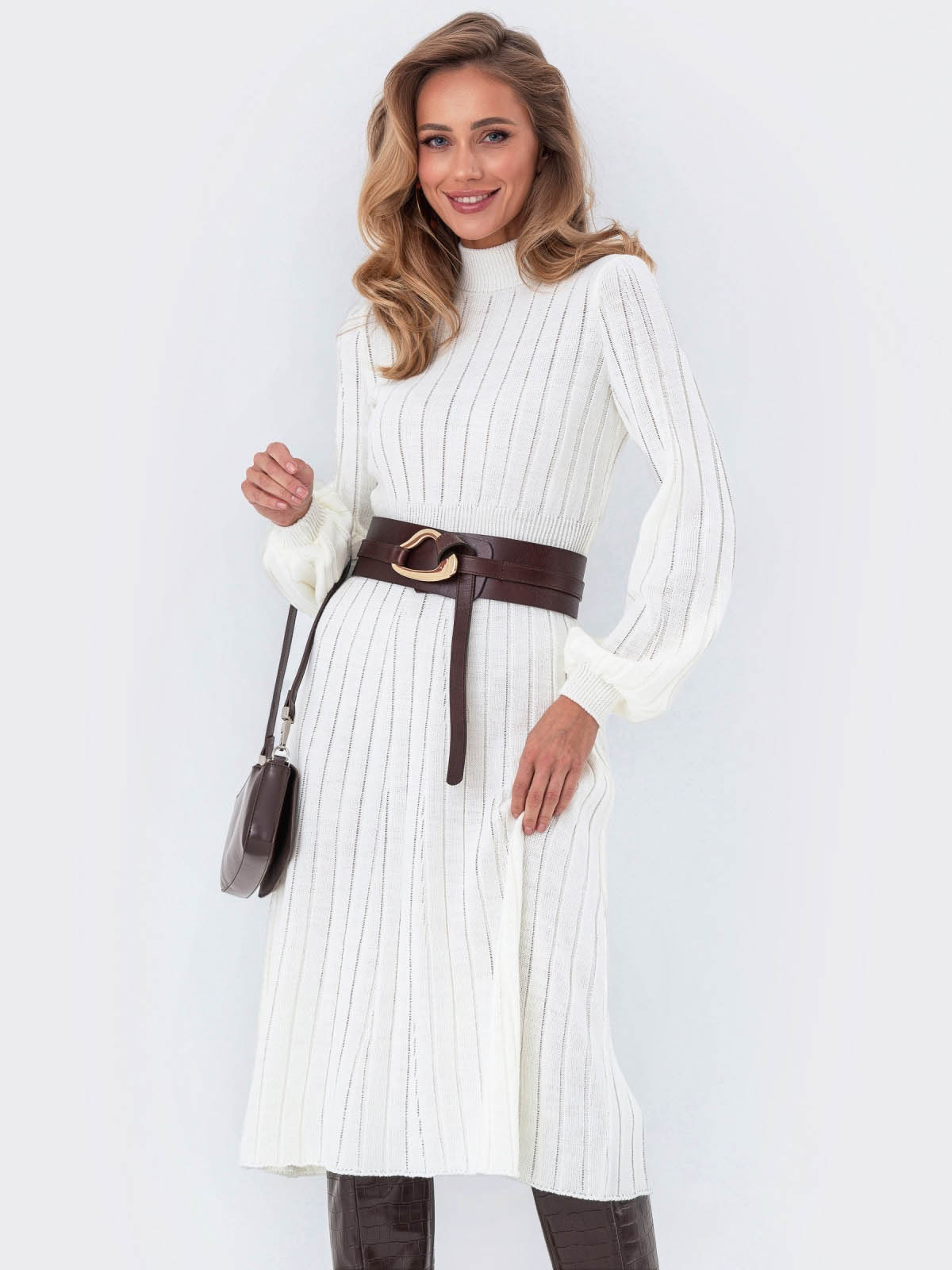 Сукня-кльош біла дрібної в'язки | 77340 Сукня-кльош біла дрібної в'язки | 77340