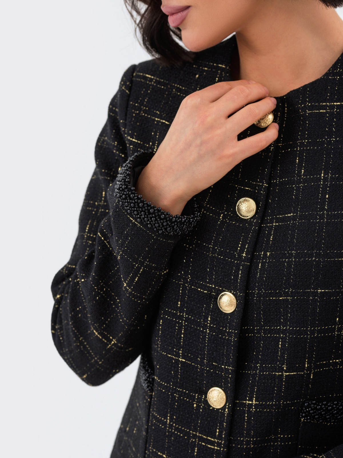 Твідовий костюм-двійка чорний зі спідницею | 77517 Твідовий костюм-двійка чорний зі спідницею | 77517