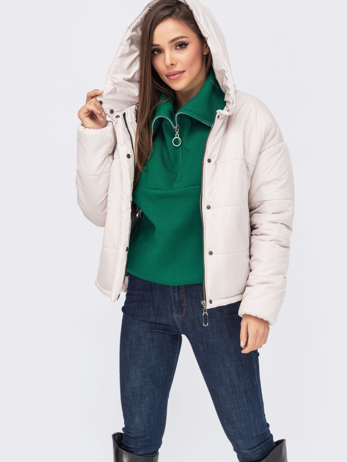 Демісезонна коротка куртка світло-бежева | 78161