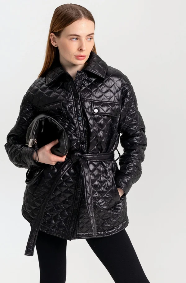 Демісезонна стьобана куртка-сорочка чорна | 78316