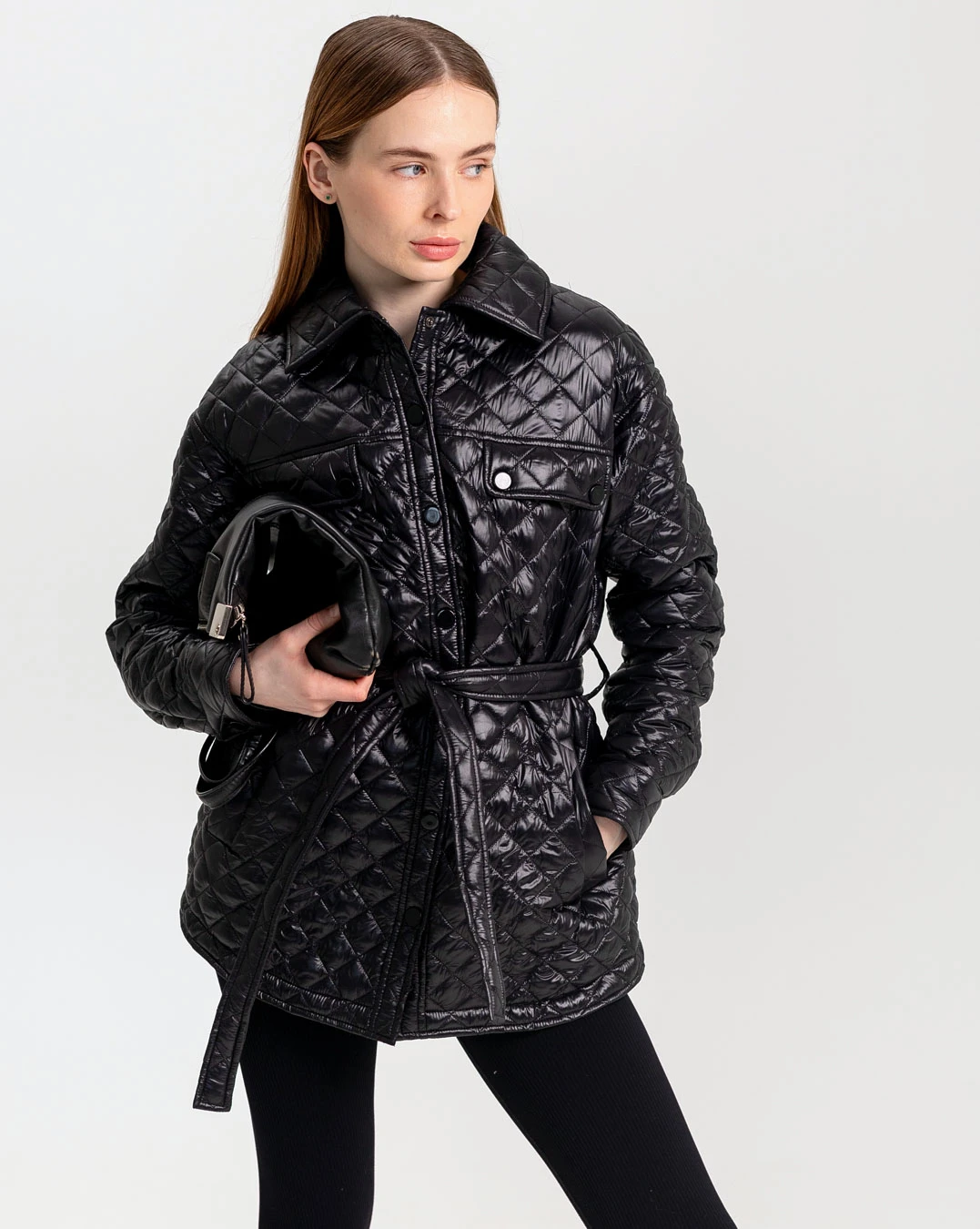 Демісезонна стьобана куртка-сорочка чорна | 78316 Демісезонна стьобана куртка-сорочка чорна | 78316