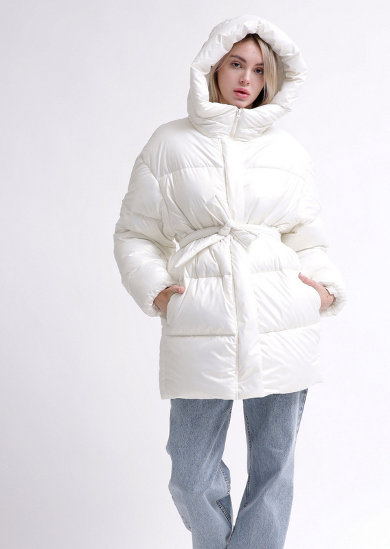 Зимова куртка з капюшоном молочна | 78044