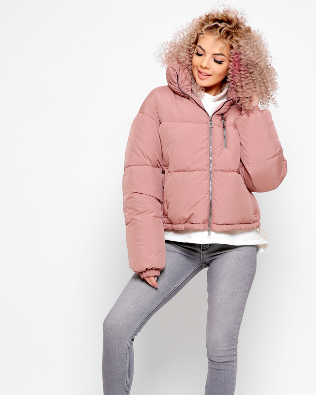 Демісезонна куртка пудрова з високим коміром | 78257 Демісезонна куртка пудрова з високим коміром | 78257