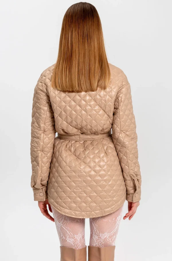 Демісезонна стьобана куртка-сорочка бежева | 78325