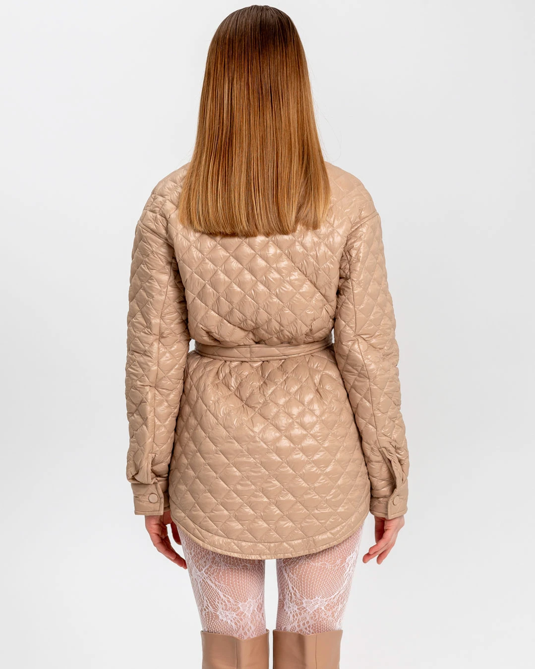 Демісезонна стьобана куртка-сорочка бежева | 78325