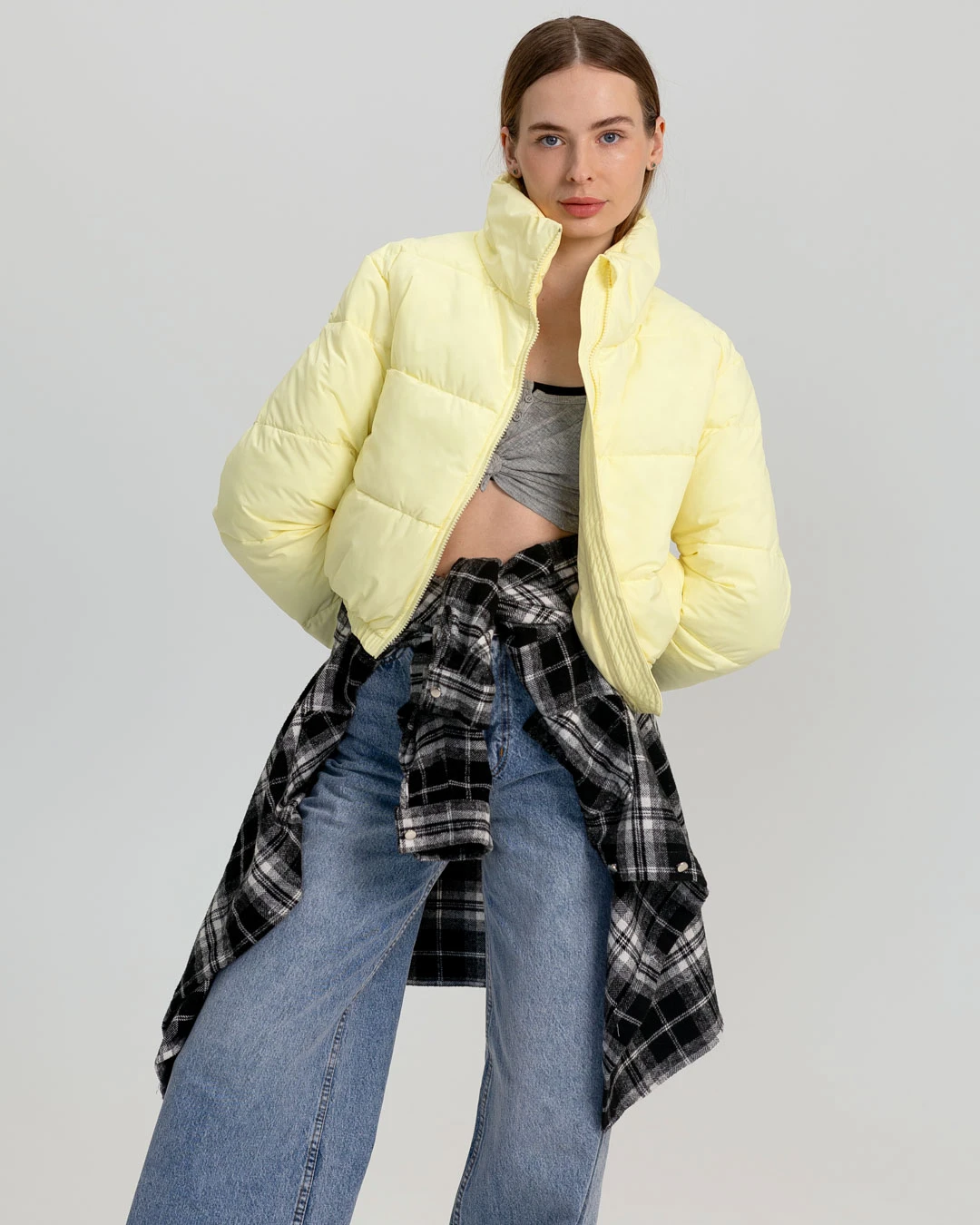 Куртка коротка лимонна з високим коміром | 78293 Куртка коротка лимонна з високим коміром | 78293