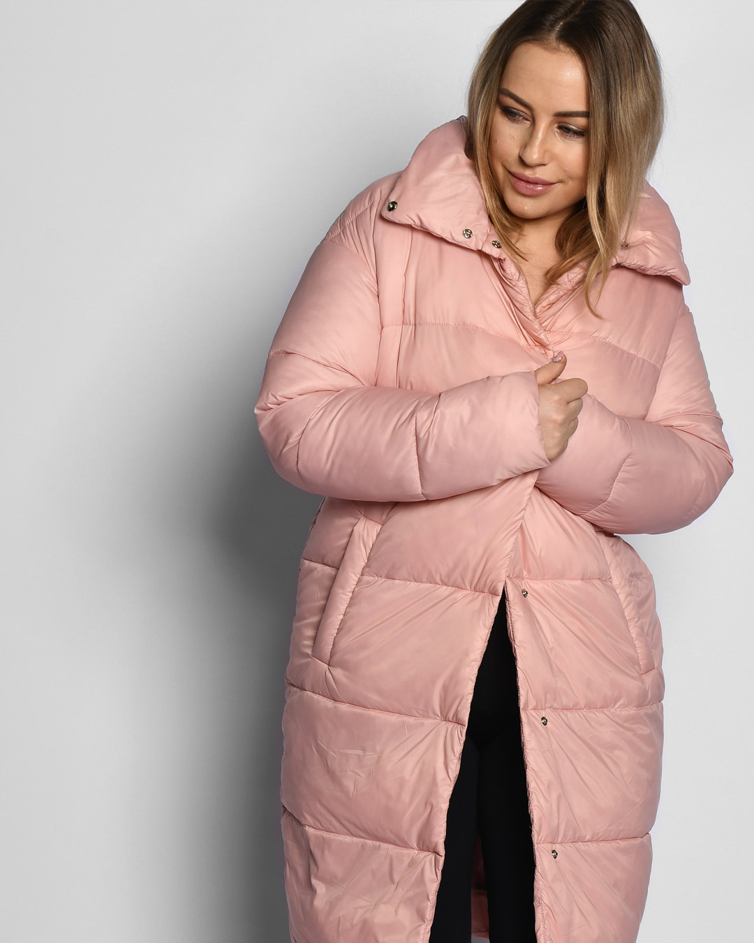 Демісезонна стьобана куртка-пальто пудрова | 77954 Демісезонна стьобана куртка-пальто пудрова | 77954