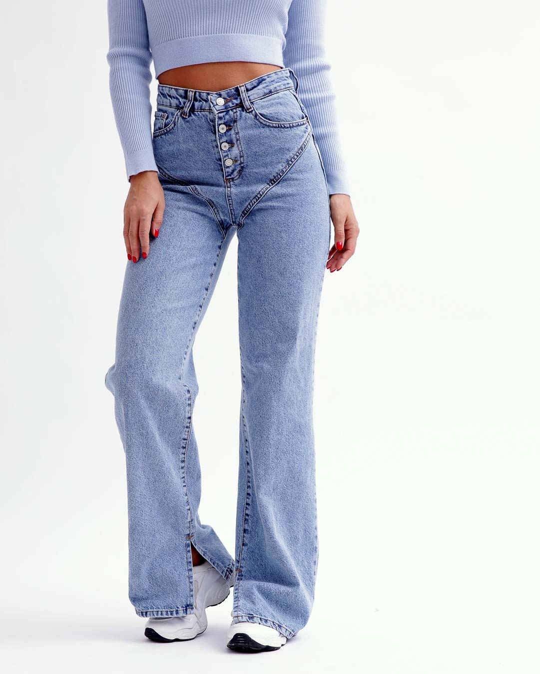 Широкі блакитні джинси з високою посадкою | 77155 Широкі блакитні джинси з високою посадкою | 77155