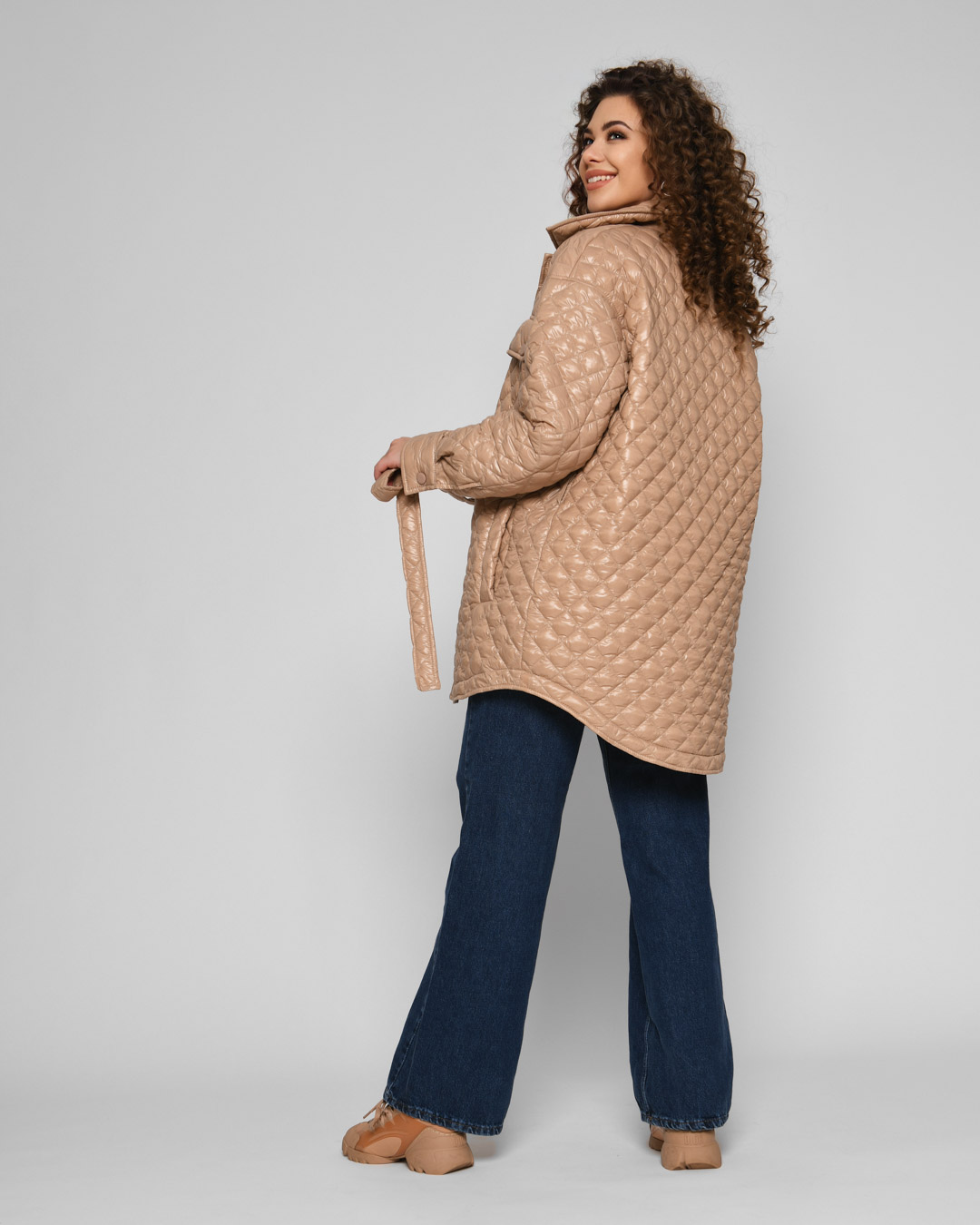 Демісезонна стьобана куртка-сорочка бежева | 78325