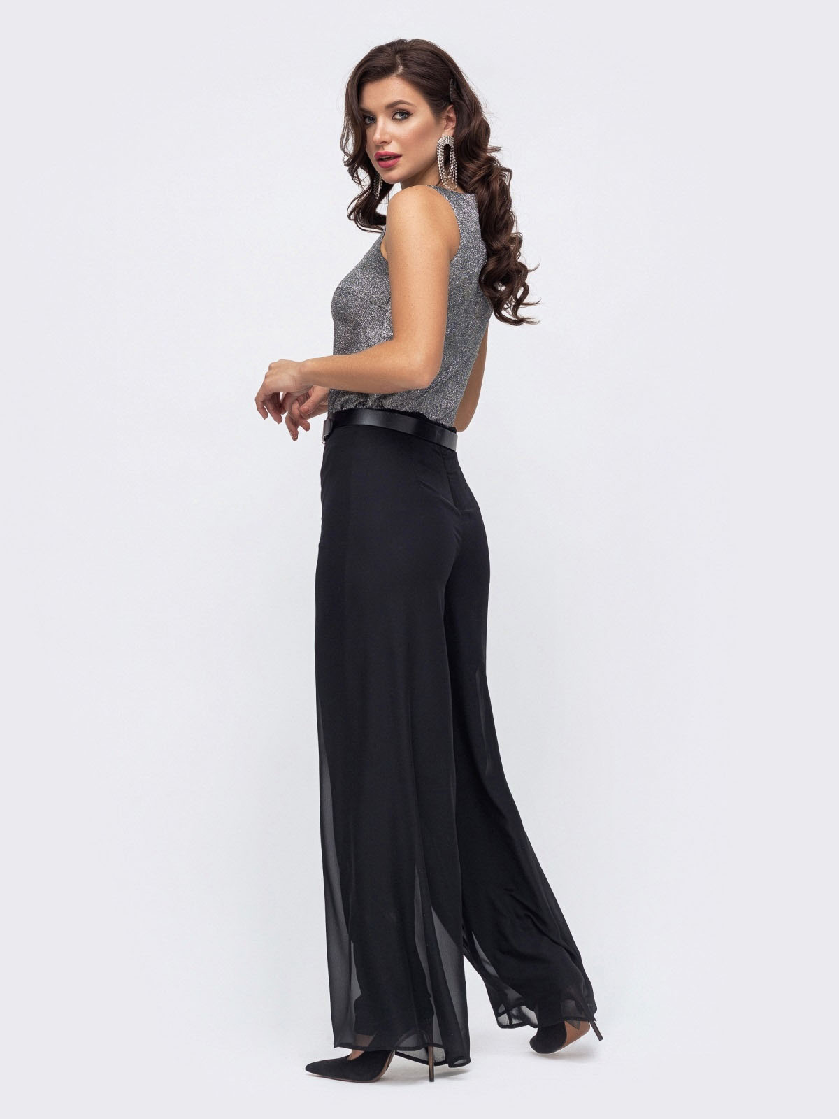 Двошарові шифонові штани-палаццо чорні | 77692