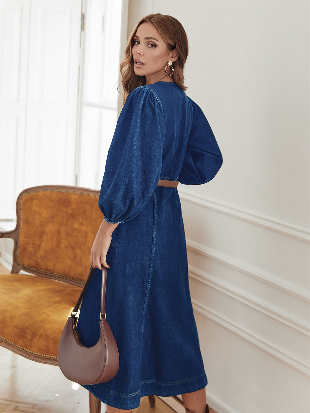 Повсякденна сукня джинсова синя міді | 78106