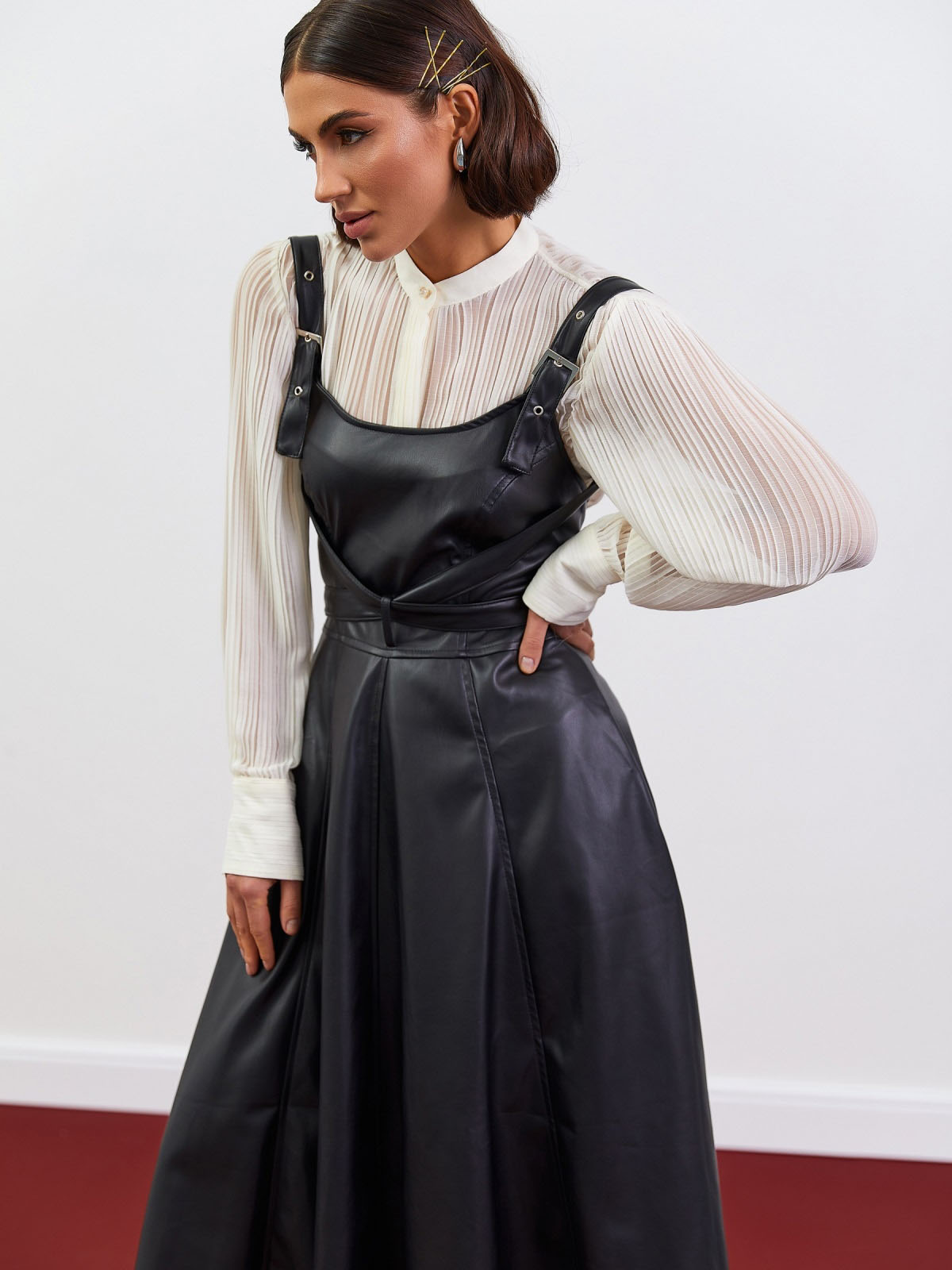 Оригінальний сарафан чорний з екошкіри | 78115 Оригінальний сарафан чорний з екошкіри | 78115