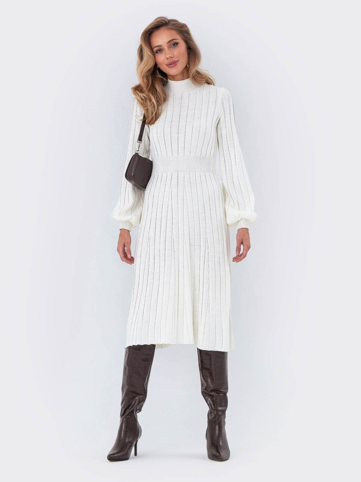 Сукня-кльош біла дрібної в'язки | 77340 Сукня-кльош біла дрібної в'язки | 77340