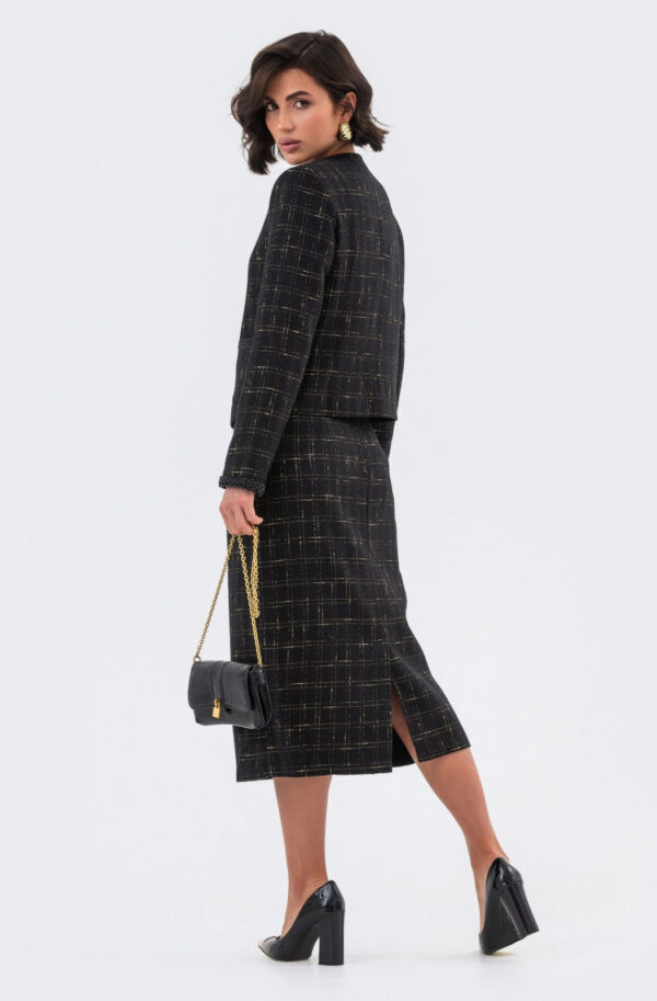 Твідовий костюм-двійка чорний зі спідницею | 77517