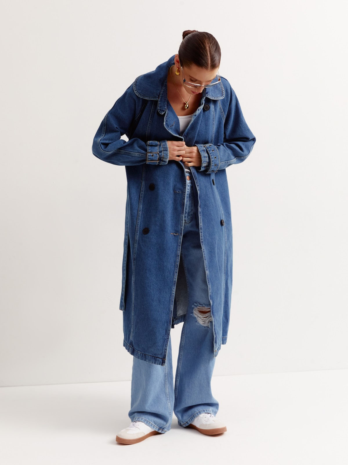 Джинсовий плащ міді синій з бавовни | 77852