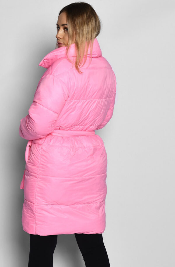 Демісезонна стьобана куртка-пальто рожева | 77941