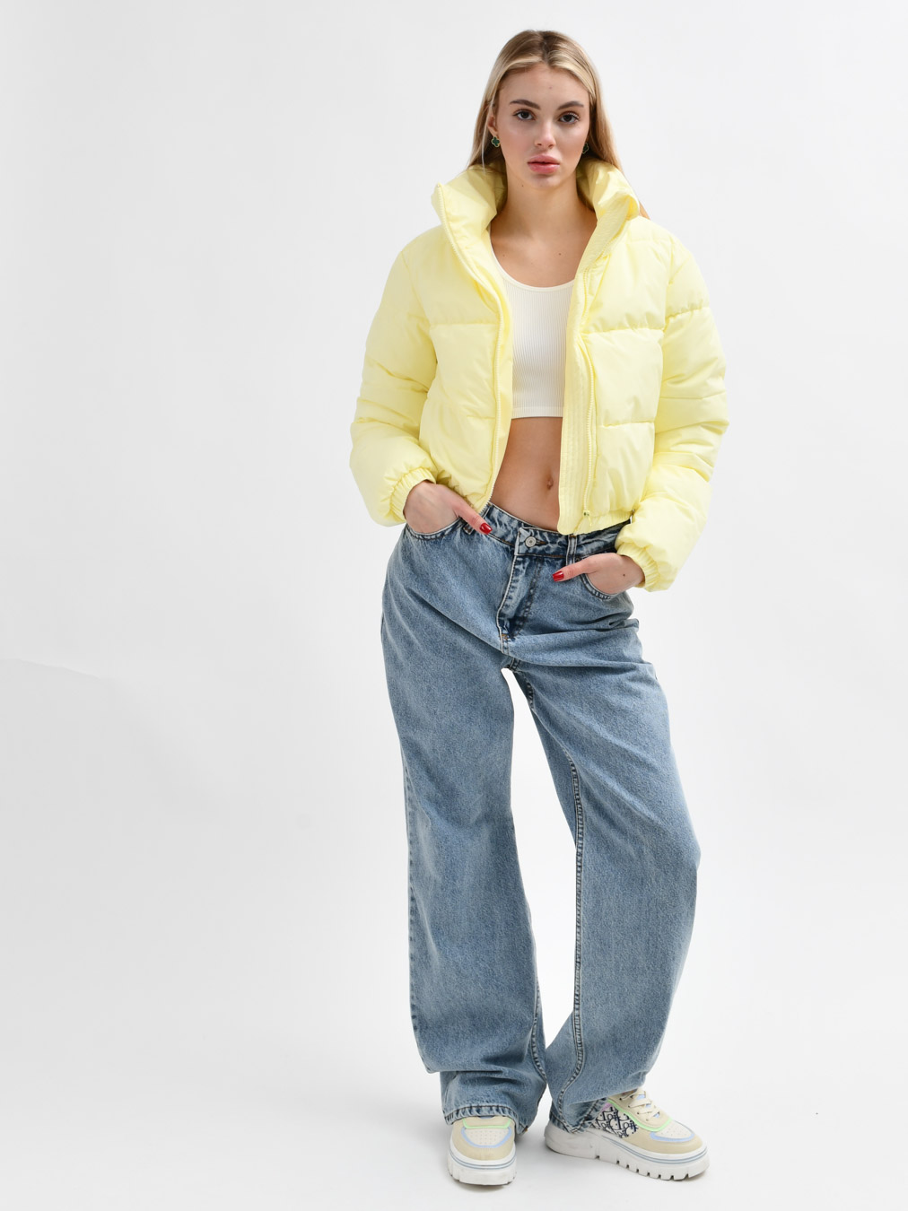 Куртка коротка лимонна з високим коміром | 78293 Куртка коротка лимонна з високим коміром | 78293