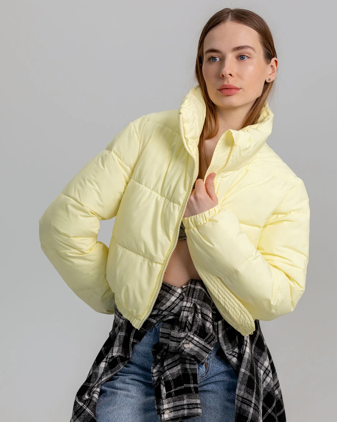 Куртка коротка лимонна з високим коміром | 78293 Куртка коротка лимонна з високим коміром | 78293