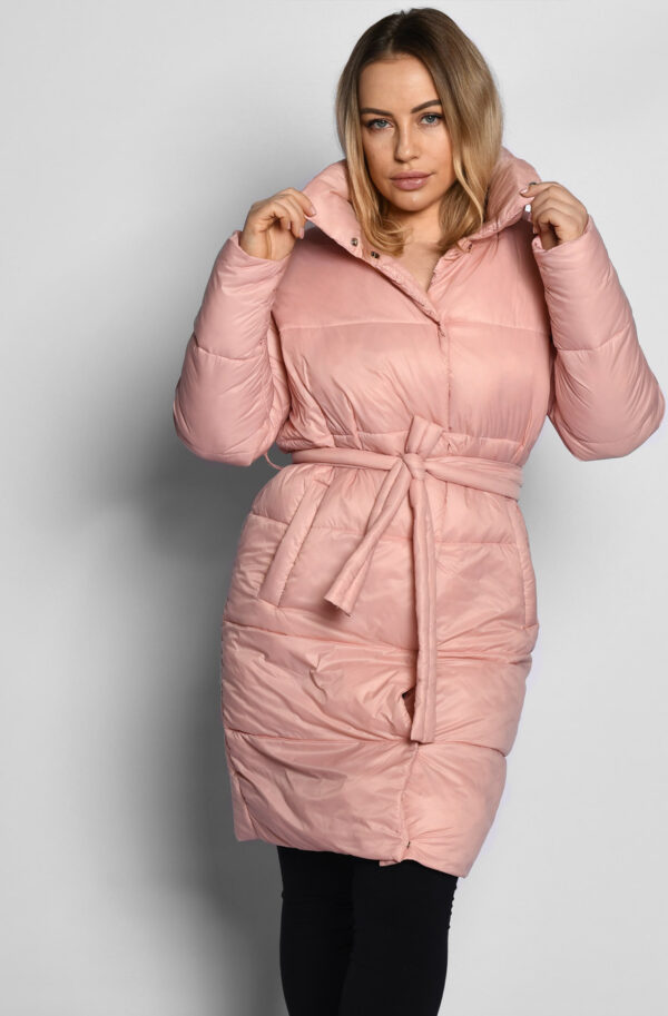 Демісезонна стьобана куртка-пальто пудрова | 77954