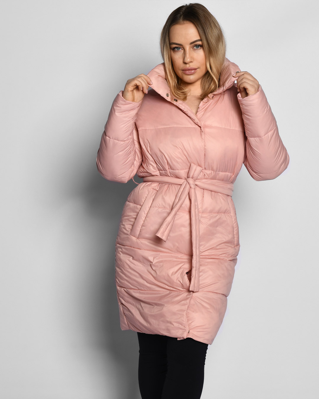 Демісезонна стьобана куртка-пальто пудрова | 77954 Демісезонна стьобана куртка-пальто пудрова | 77954