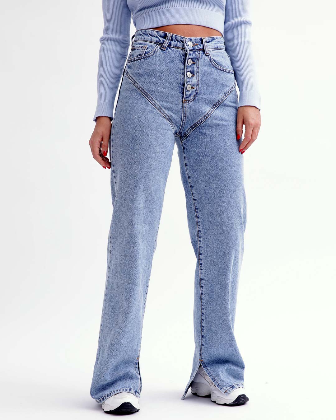 Широкі блакитні джинси з високою посадкою | 77155 Широкі блакитні джинси з високою посадкою | 77155