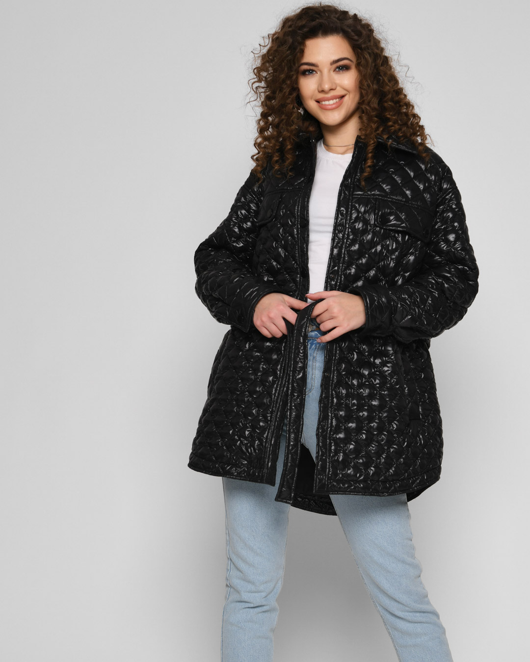 Демісезонна стьобана куртка-сорочка чорна | 78316 Демісезонна стьобана куртка-сорочка чорна | 78316
