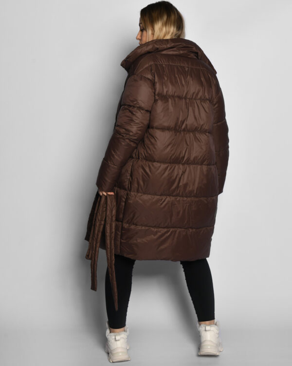 Демісезонна стьобана куртка-пальто коричнева | 77964